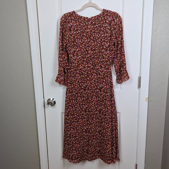 Madewell | Brown Multicolor Floral Faux Wrap Dress Size 0 - Picture 3 of 10
